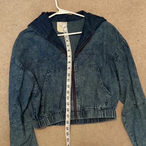 Harper denim cropped zipper jacket size small with hoodie - Picture 4 of 6